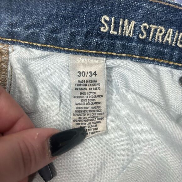 American Eagle Outfitters Blue Slim Straight Jeans Size 30/34 Distressed Denim - Picture 8 of 15